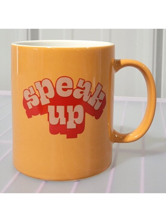 Room Essentials Other - SPEAK UP Coral Orange Coffee Mug Stoneware Retro Print Microwave Safe 15 oz